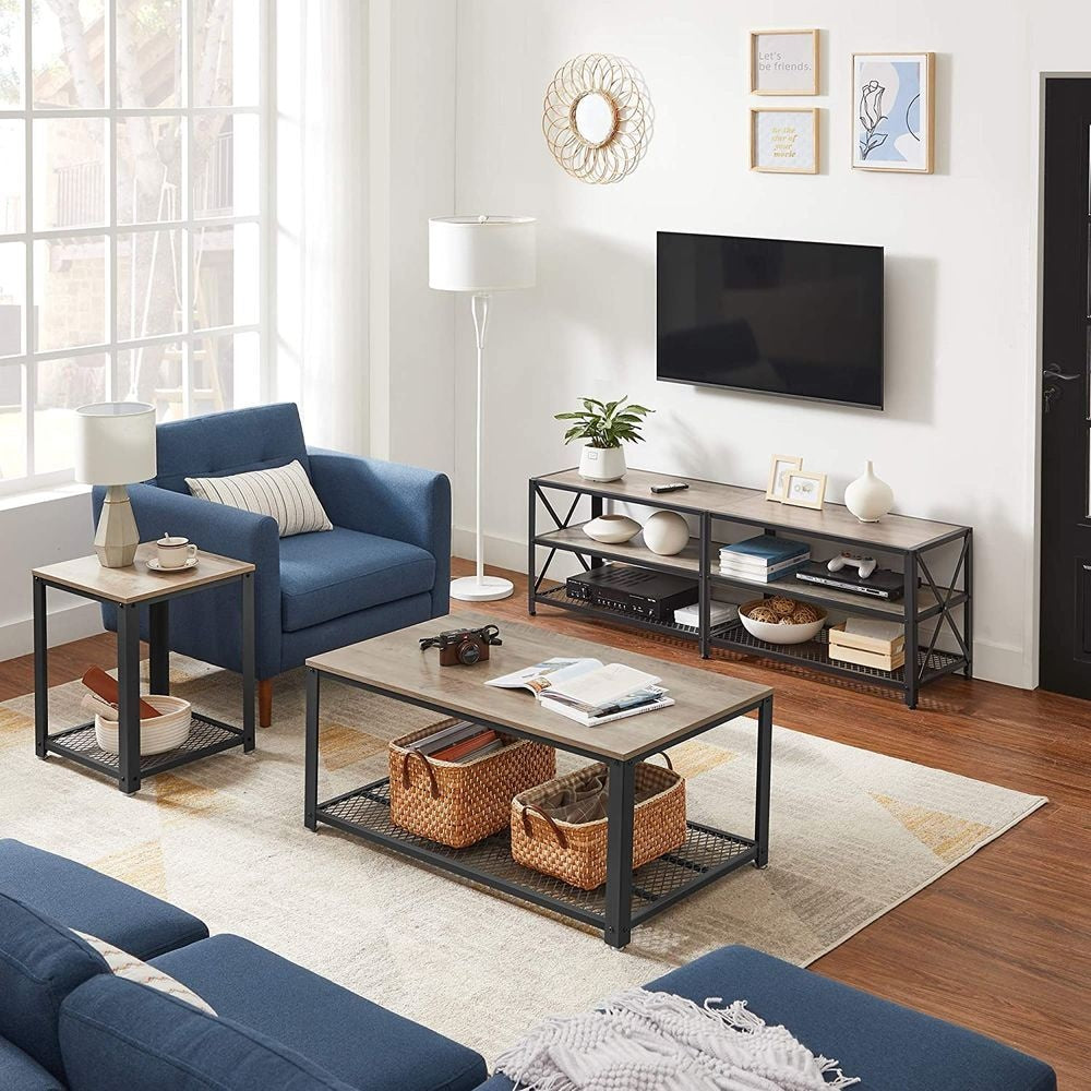 Home 70-in 3-Tier Industrial Greige/Black TV Stand