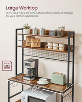 Home Rustic Brown Baker's Rack with 4 AC Outlets