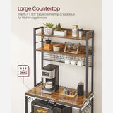 Home Rustic Brown Baker's Rack with Charging Station