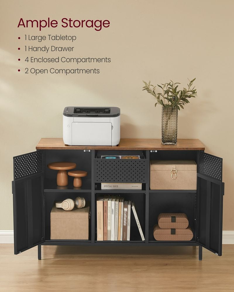 Home Rustic Brown/Black Metal Buffet Cabinet