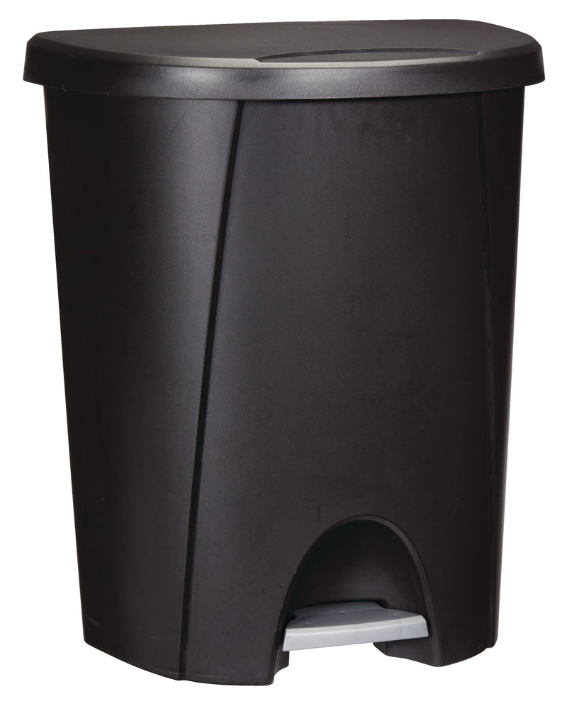 Plastic D-Shaped Step Garbage Can, Black, 25-L I5982