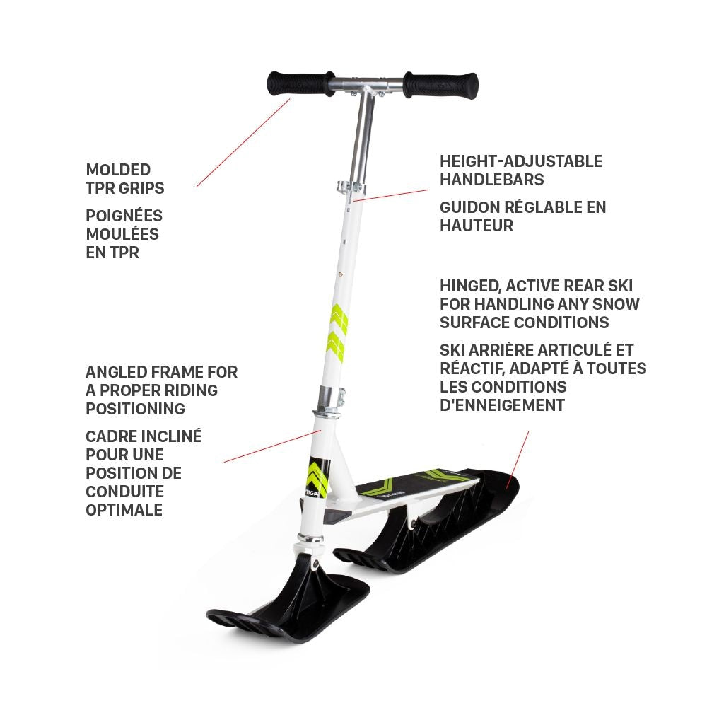 Snow Kick Free Kids' Winter Snow Ski Scooter with Height Adjustable Handle, Ages 7+