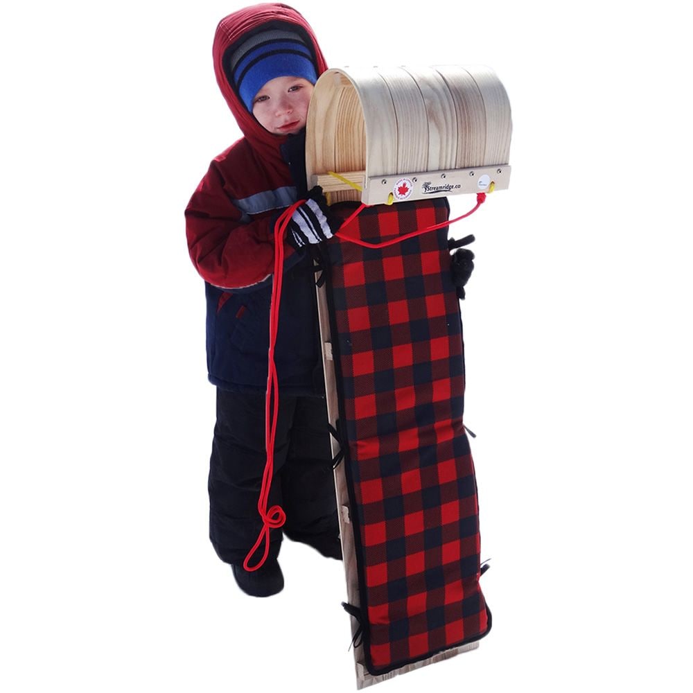 Grizzly Kids' Traditional Vintage Wooden Winter Toboggan Sled & Seat Pad, 4-ft