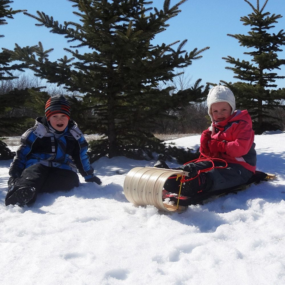 Grizzly Kids' Traditional Vintage Wooden Winter Toboggan Sled & Seat Pad, 4-ft
