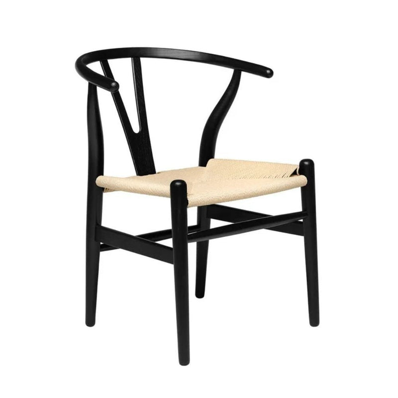 Wishbone Wood Dining Chair with Woven Seat, Black J3353