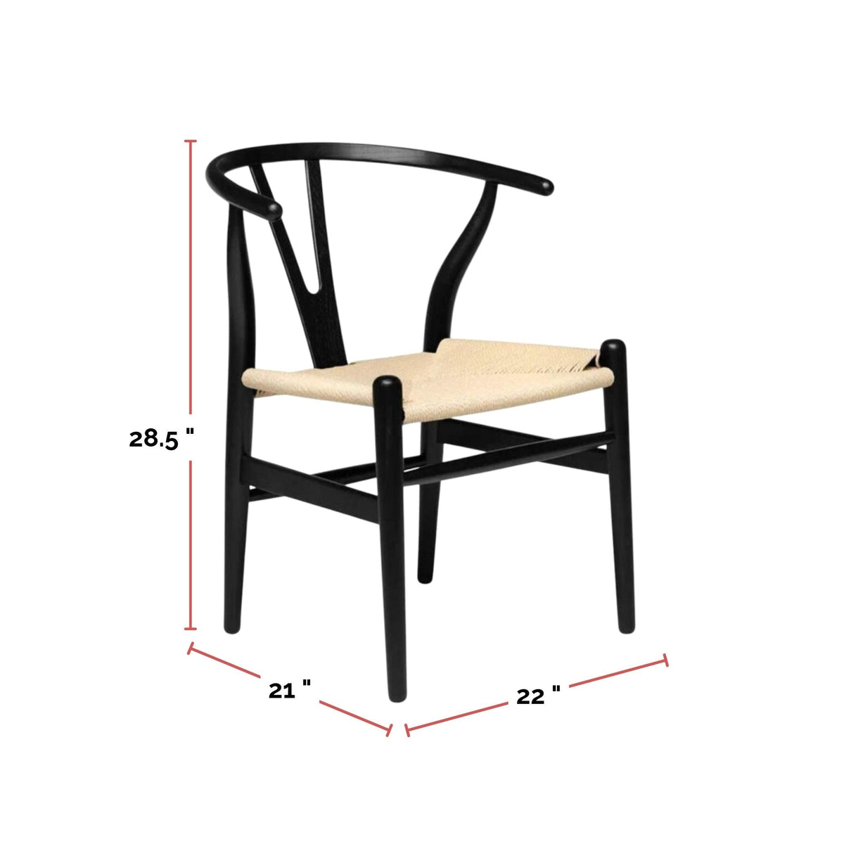 Wishbone Wood Dining Chair with Woven Seat, Black