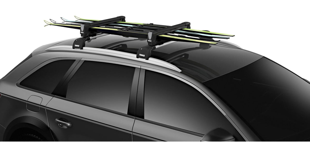 SnowPack Stainless Steel Roof Top Mount Ski/Snowboard Rack, Medium, Black, 2-pc