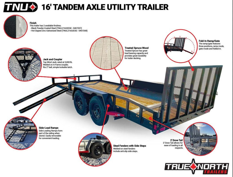83-in x 16-ft Tandem Axle Utility Trailer, Black B9532