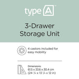 type A Clear Grey Frame 3-Drawer Storage Tower/Cart with Wheels, 26-in
