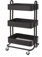 type A Momentum Steel 3-Tier Utility Cart with 4 Wheels Black
