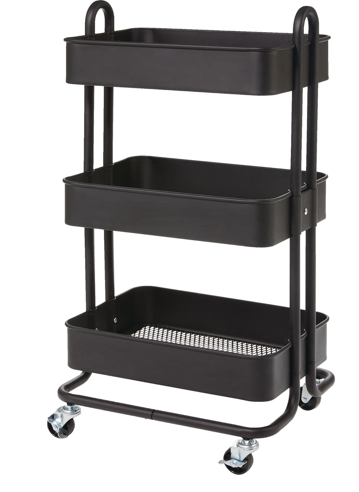 type A Momentum Steel 3-Tier Utility Cart with 4 Wheels Black