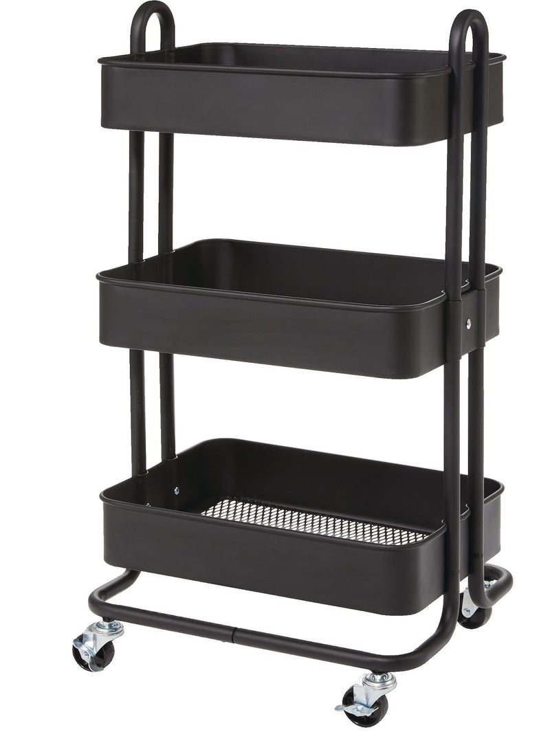 Momentum Steel 3-Tier Utility Cart with 4 Wheels Black U3853