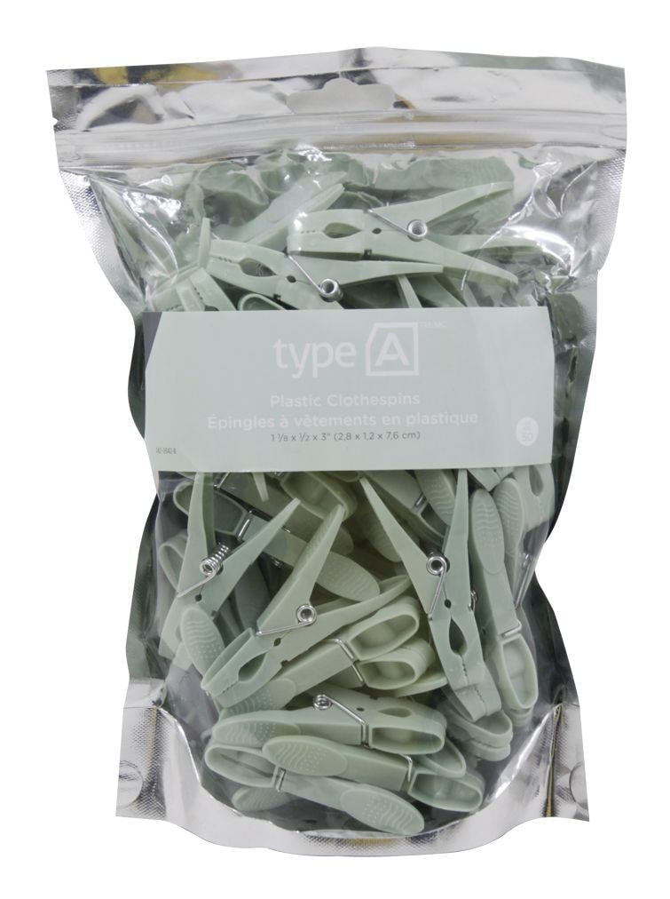 type A Plastic Clothespins, 50-pk, 1.1-in x 0.5-in x 3-in