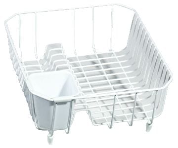 Small Metal Dish Drying/Draining Rack For Kitchen, White, 14.25 x 12.5 x 5-in E741
