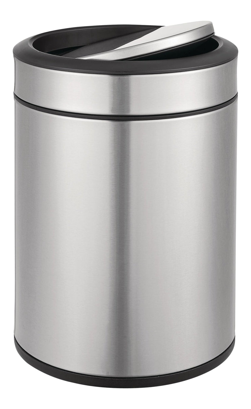 Steel and Plastic Circular Swing Lid Garbage Bin, Silver, 8-L U9428
