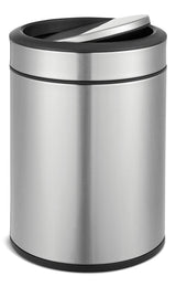 type A Steel and Plastic Circular Swing Lid Garbage Bin, Silver, 8-L