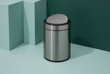 type A Steel and Plastic Circular Swing Lid Garbage Bin, Silver, 8-L