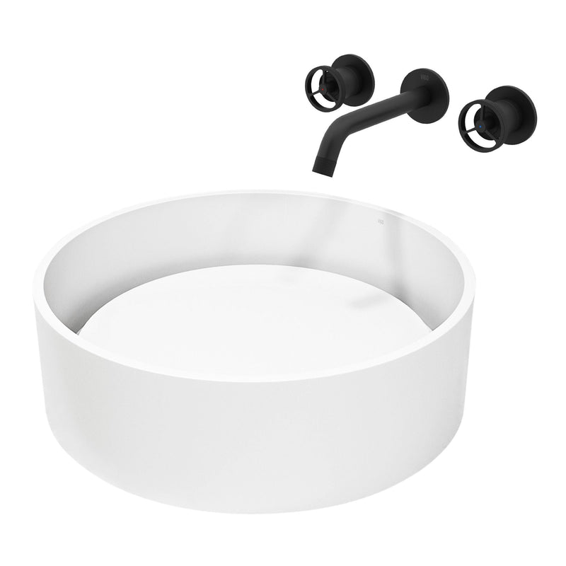 Anvil Round White Composite Bathroom Sink/Basin Set with Cass Wall Mount Faucet and Pop-Up Drain G6359