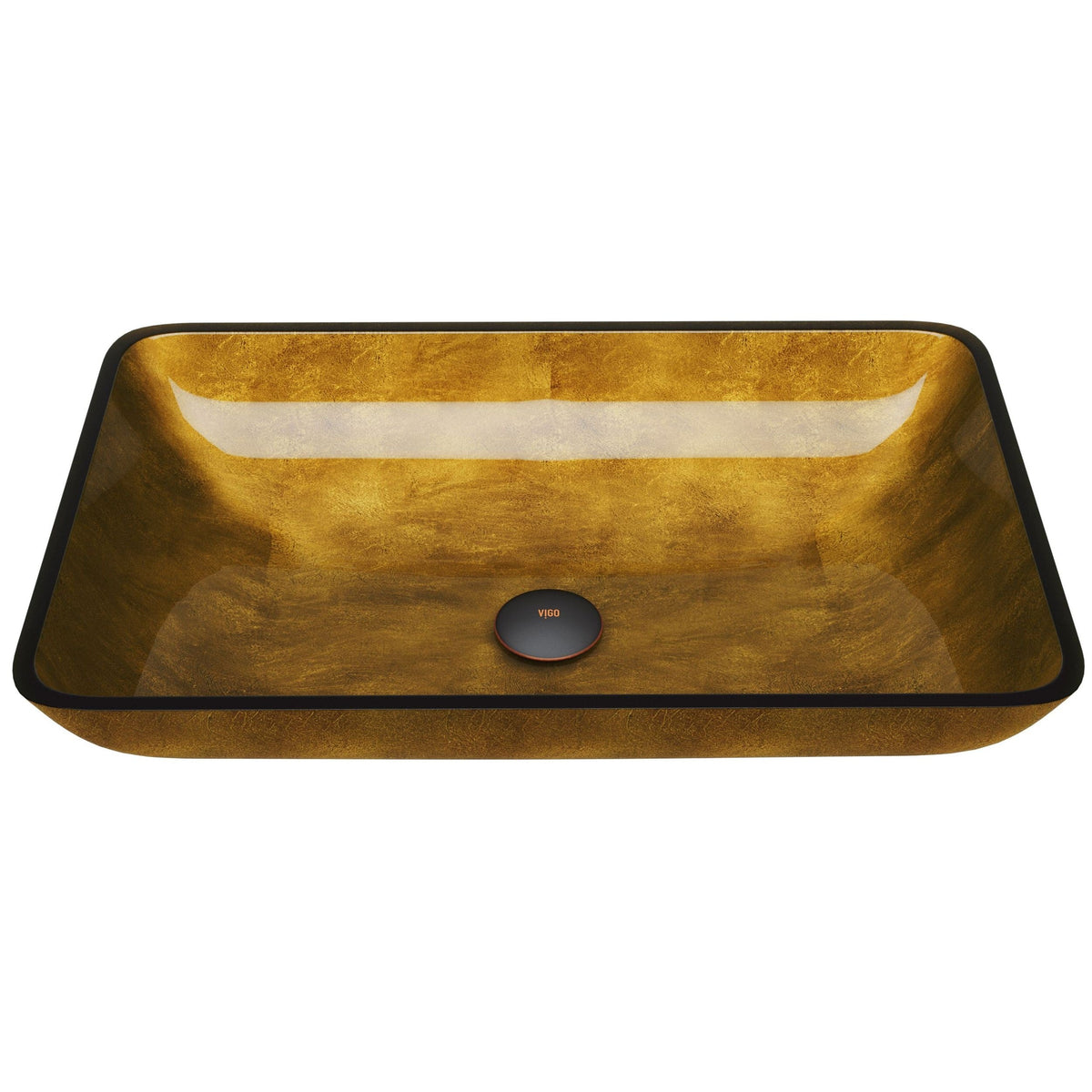 Glass Rectangular Vessel Bathroom Sink/Basin with Rounded Edges & Deep Bowl, Copper