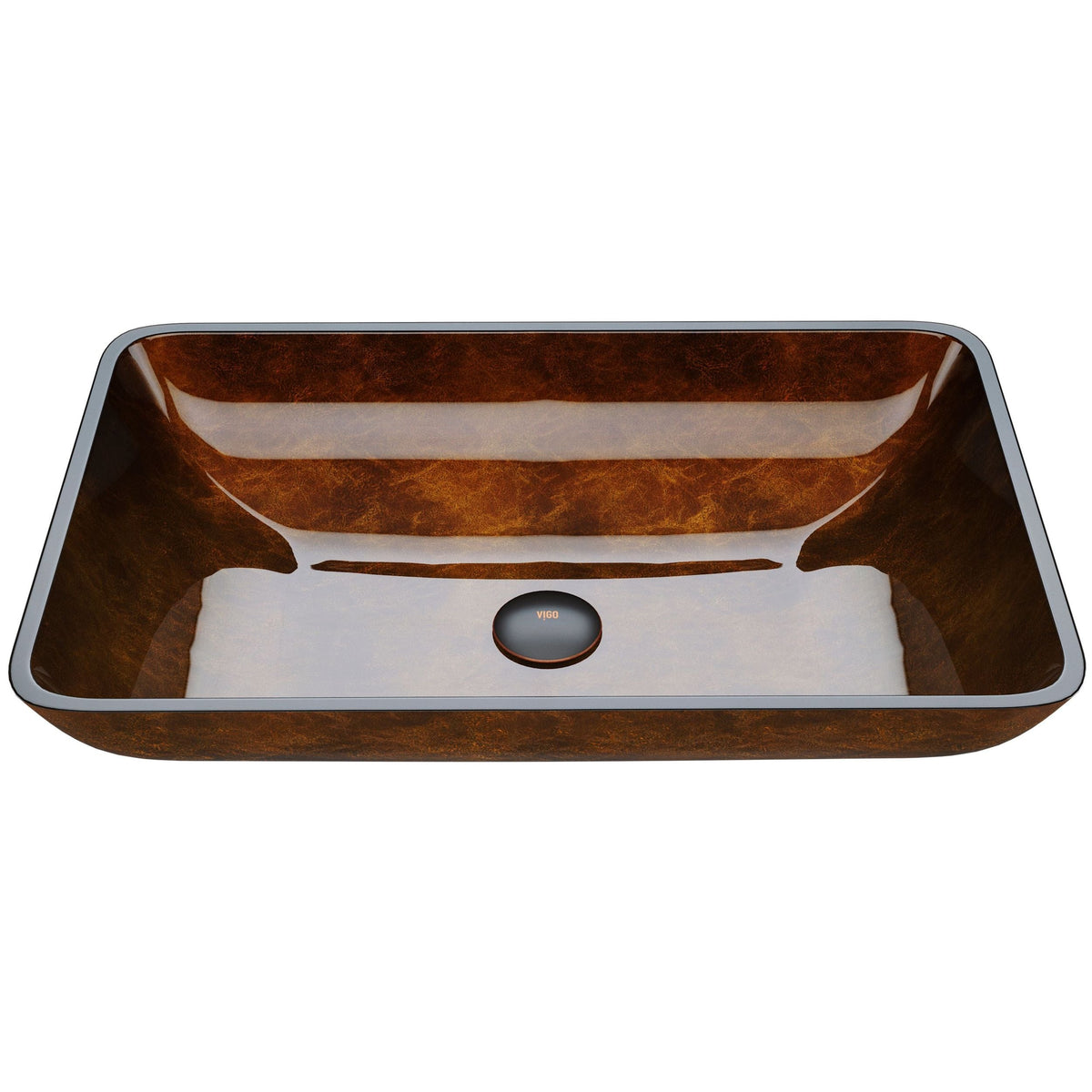 Glass Rectangular Vessel Bathroom Sink/Basin with Rounded Edges & Deep Bowl, Russet