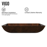 Glass Rectangular Vessel Bathroom Sink/Basin with Rounded Edges & Deep Bowl, Russet