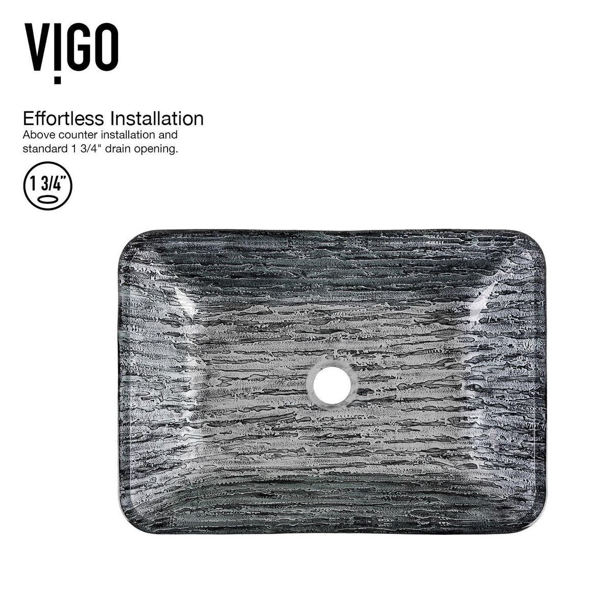 Glass Rectangular Vessel Bathroom Sink/Basin with Rounded Edges & Deep Bowl, Titanium