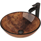 Glass Russet Brown Bathroom Sink/Basin Set with Niko Faucet and Round Vessel