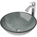 Glass Simply Silver Bathroom Sink/Basin Set with Linus Faucet and Round Vessel