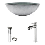 Glass Simply Silver Bathroom Sink/Basin Set with Niko Faucet and Round Vessel