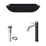 Glass Turquoise Water Bathroom Sink/Basin Set with Lexington Faucet and Rectangular Vessel