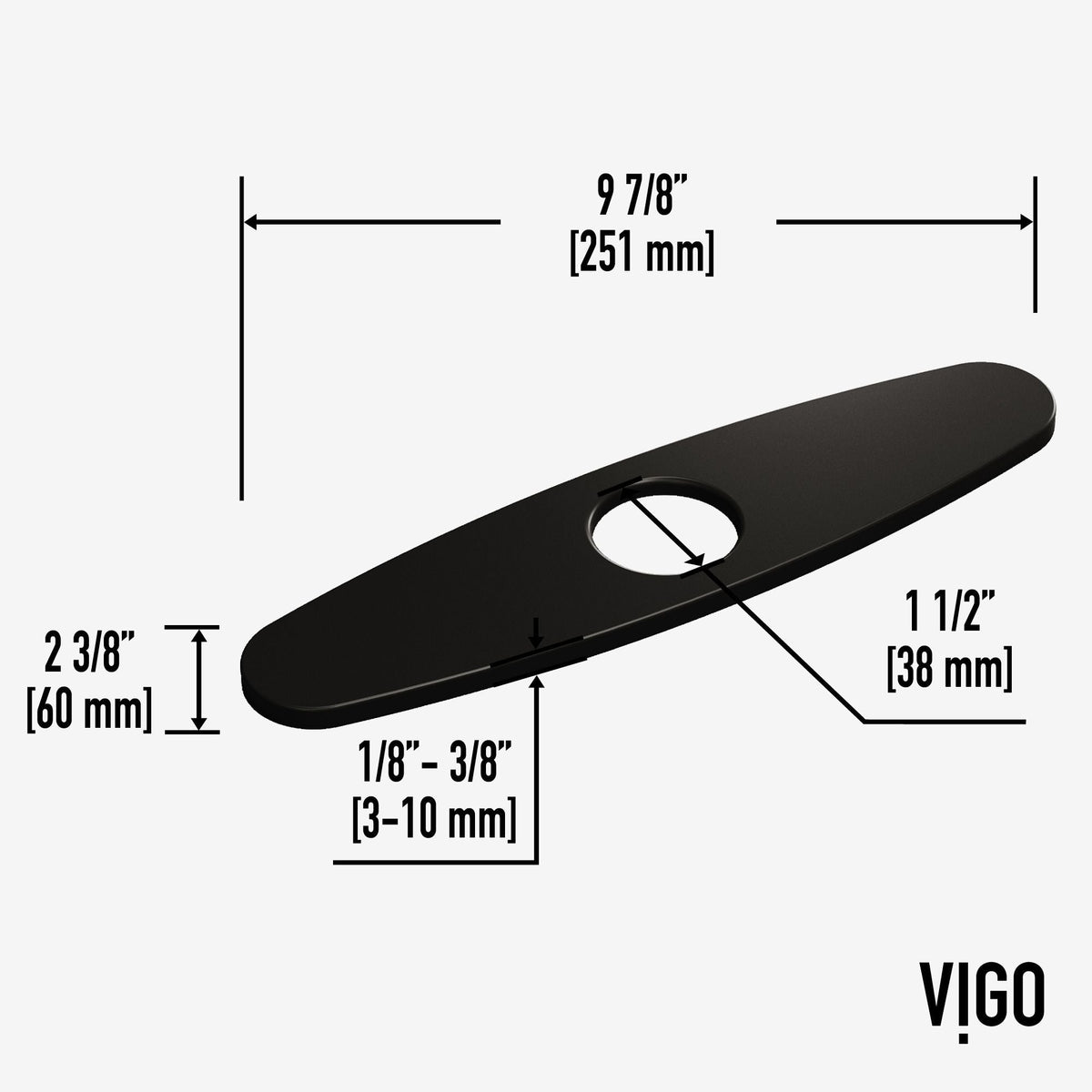 Kitchen Sink Faucet Hole Cover Deck Plate For 1 or 3 Hole, Matte Black, 10-in