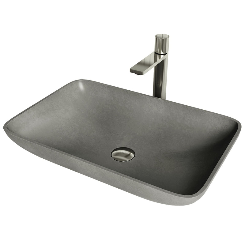 Lorca Grey Bathroom Sink/Basin Set with Gotham Faucet and Rectangular Vessel H4948