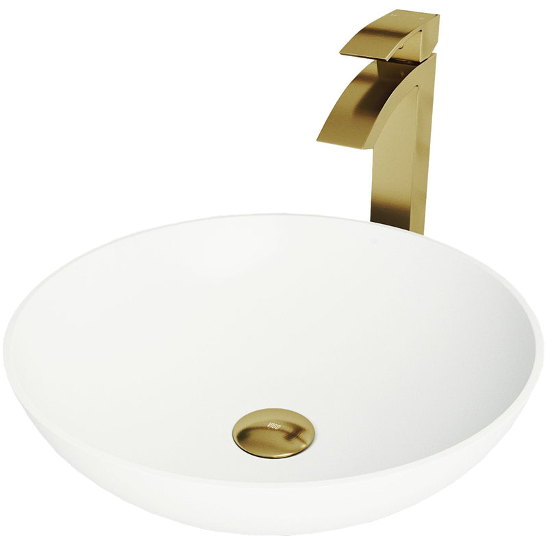 Lotus Round White Composite Bathroom Sink/Basin Set with Duris Faucet and Pop-Up Drain R4631