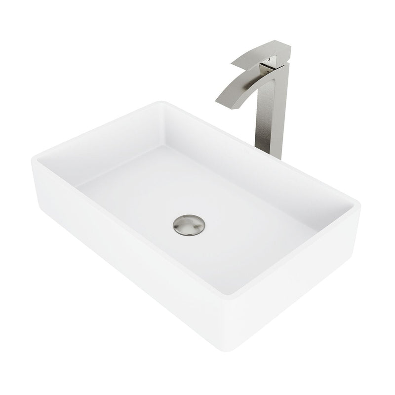 Magnolia White Bathroom Sink/Basin Set with Duris Faucet and Rectangular Composite Vessel T1164