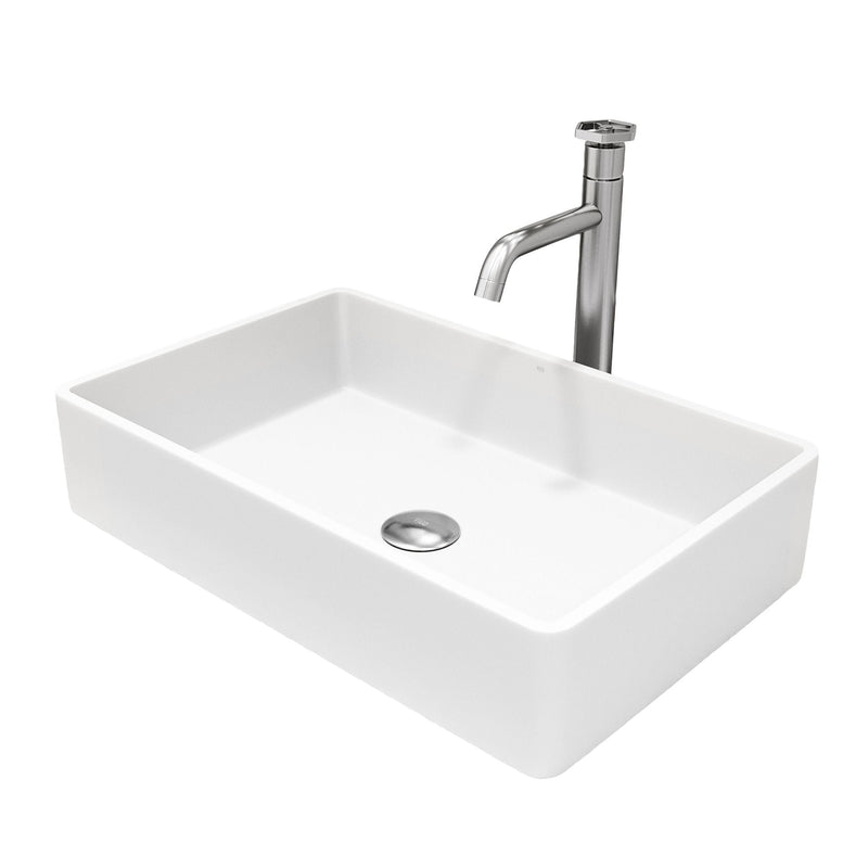 Magnolia White Bathroom Sink/Basin Set with Ruxton Faucet and Rectangular Composite Vessel L4130
