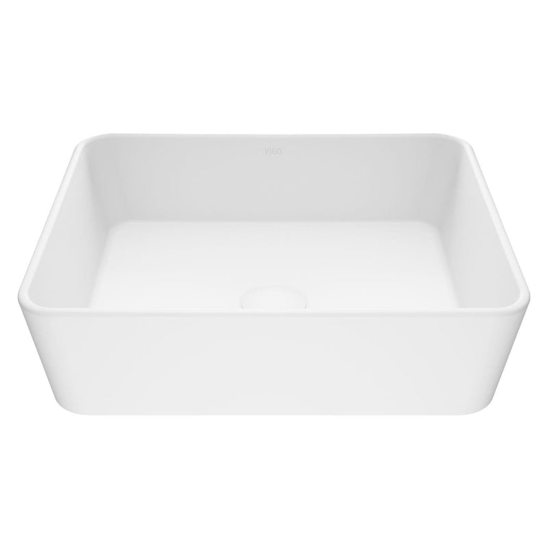 Marigold Matte Stone Rectangular Composite Vessel Bathroom Sink/Basin with Rounded Edges & Deep Bowl, White H493