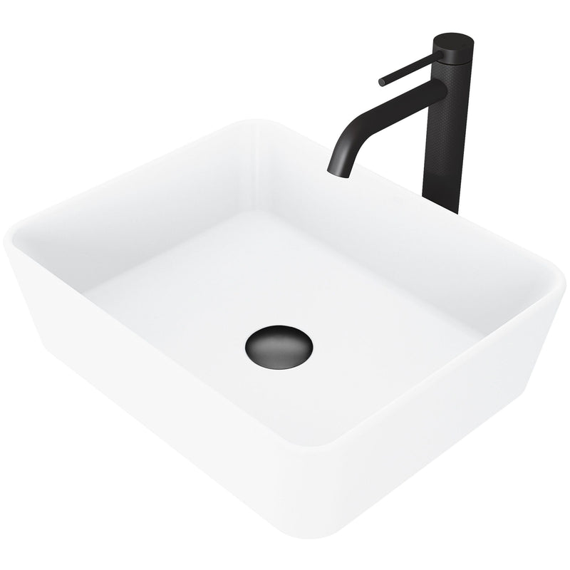 Marigold Matte White Bathroom Sink/Basin Set with Lexington Faucet and Rectangular Composite Vessel N3379