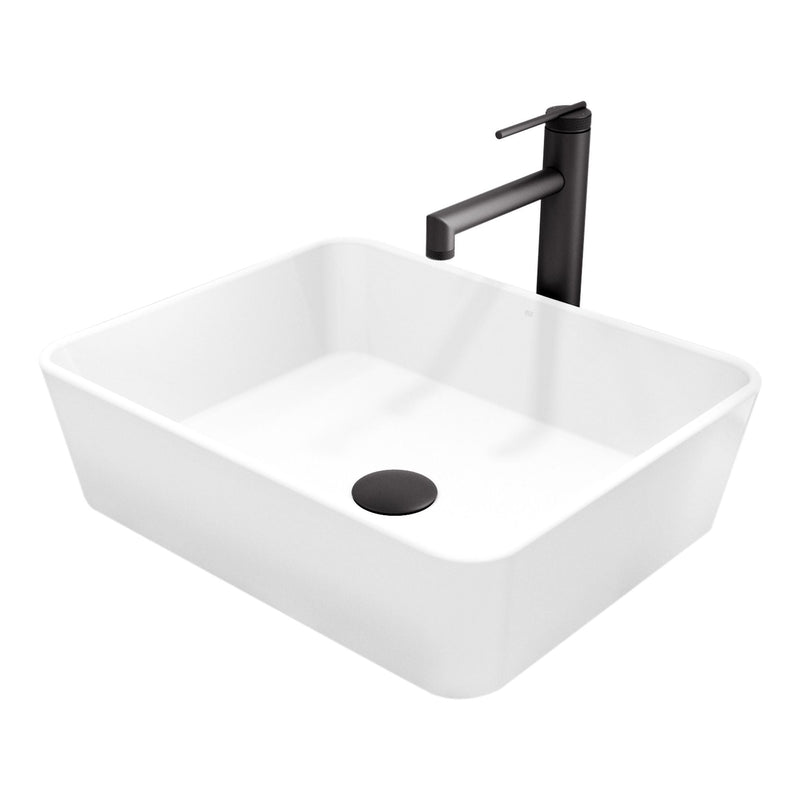 Marigold Matte White Bathroom Sink/Basin Set with Sterling Faucet and Rectangular Composite Vessel O4022