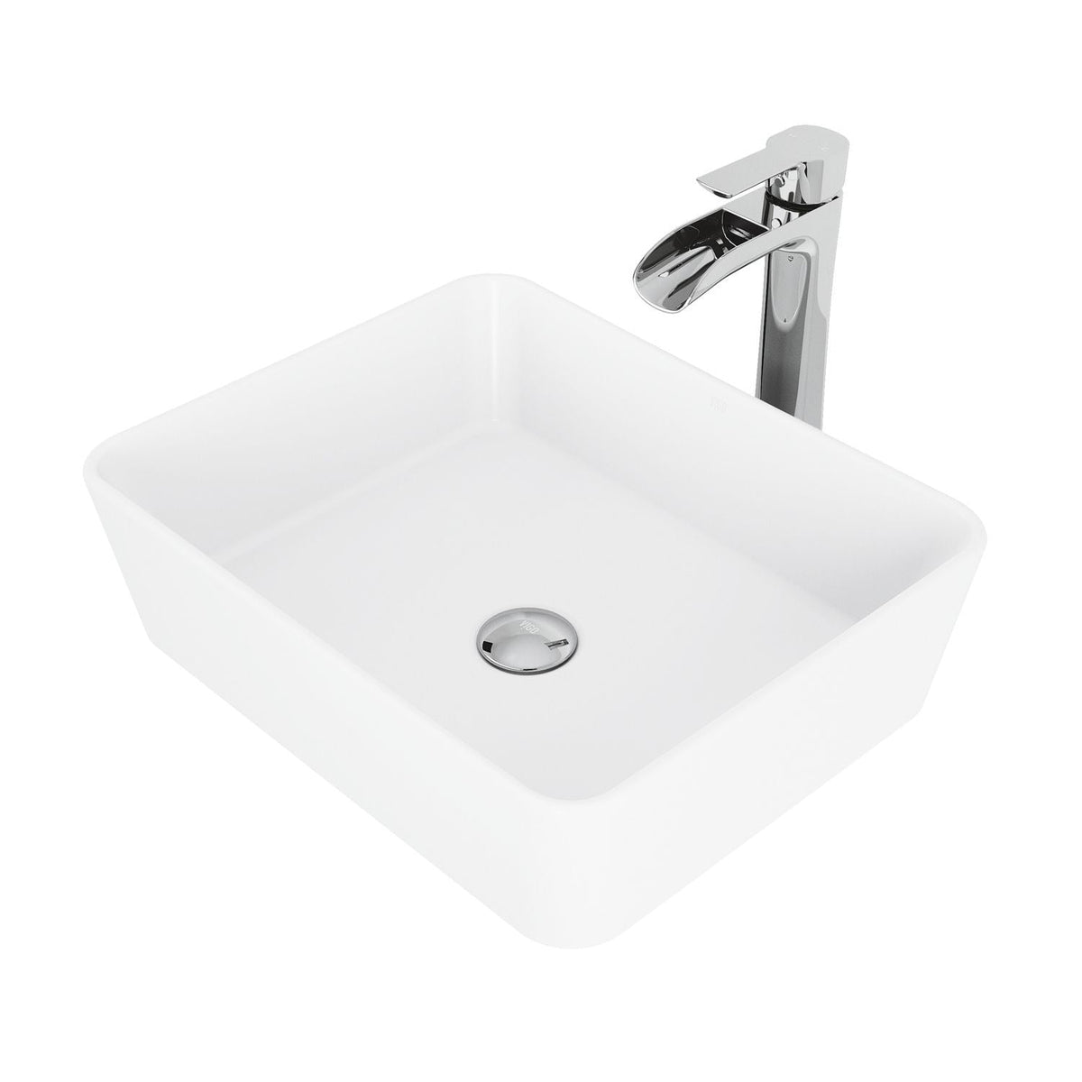 Marigold White Bathroom Sink/Basin Set with Niko Faucet and Rectangular Composite Vessel