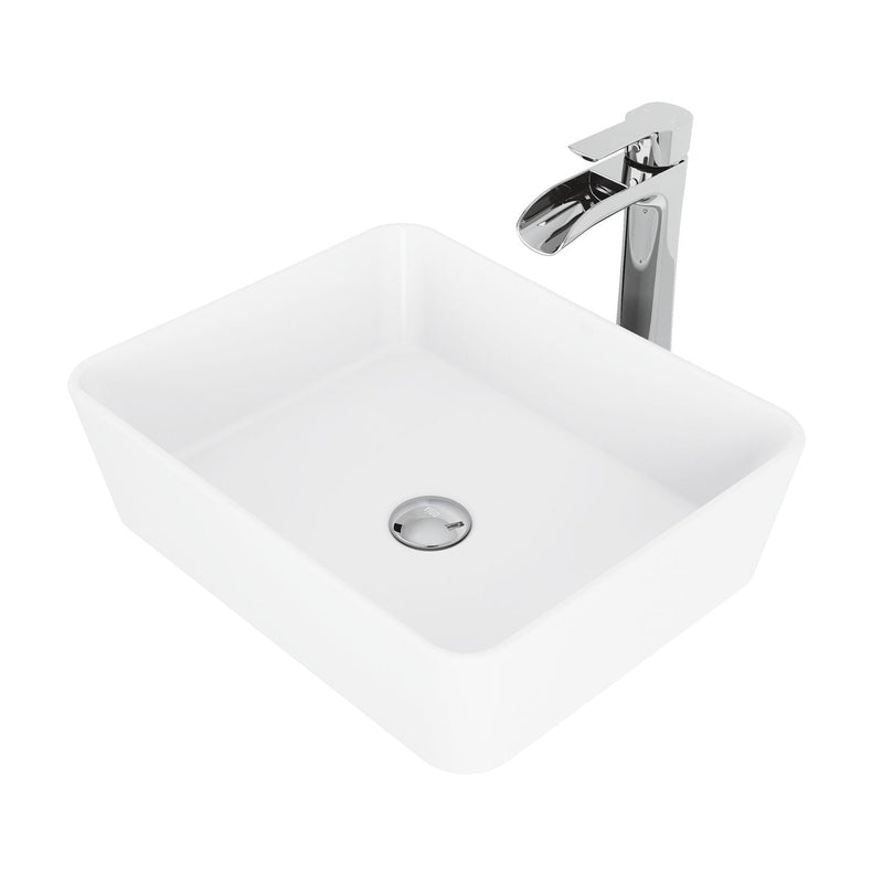 Marigold White Bathroom Sink/Basin Set with Niko Faucet and Rectangular Composite Vessel A3117