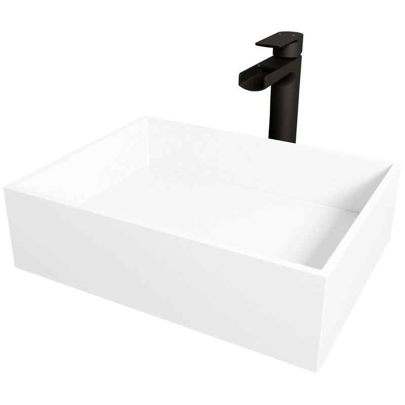Montauk White Bathroom Sink/Basin Set with Amada Faucet and Rectangular Composite Vessel O264