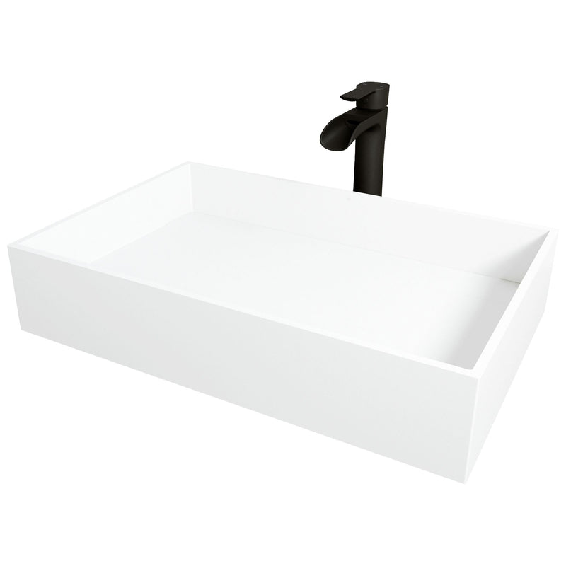 Montauk White Bathroom Sink/Basin Set with Niko Faucet and Rectangular Composite Vessel D998