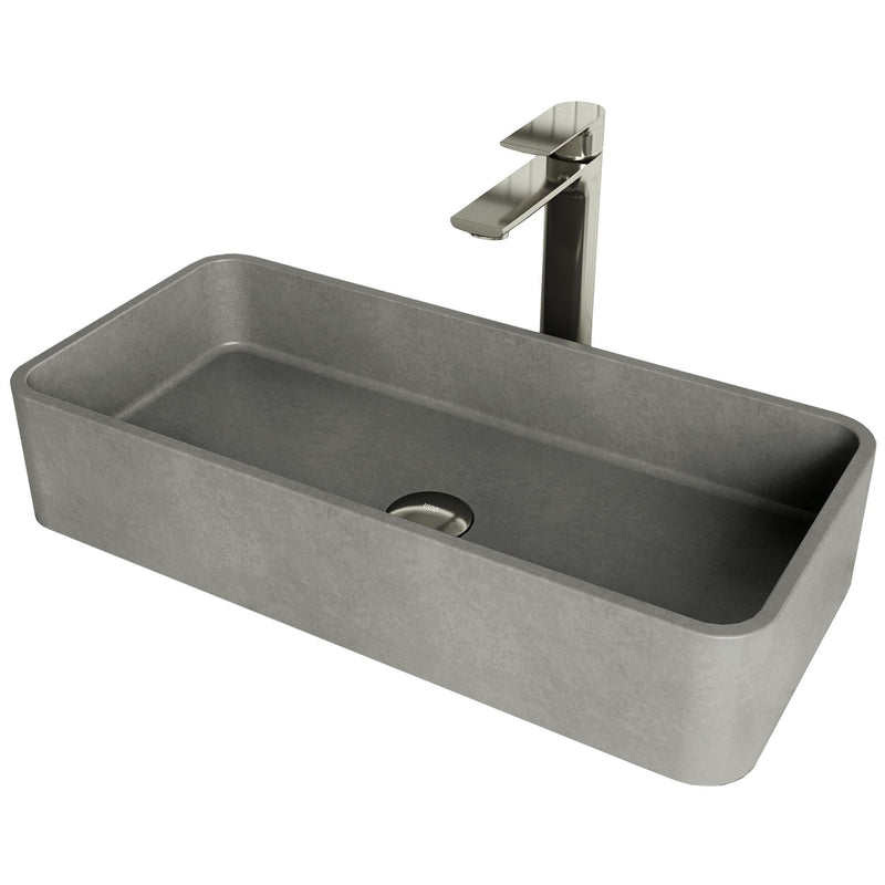 Palazzo Gothic Grey Bathroom Sink/Basin Set with Niko Faucet and Rectangular Vessel U3033