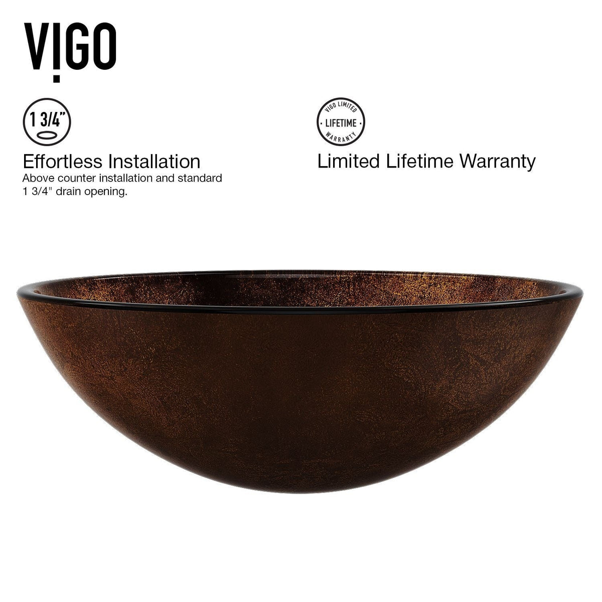 Round Glass Vessel Bathroom Sink/Basin with Deep Bowl, Russet