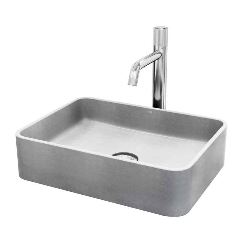 Segovia Gothic Grey Bathroom Sink/Basin Set with Apollo Faucet and Rectangular Vessel B9124