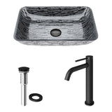 Titanium Glass Slate Grey Bathroom Sink/Basin Set with Lexington Faucet and Rectangular Vessel
