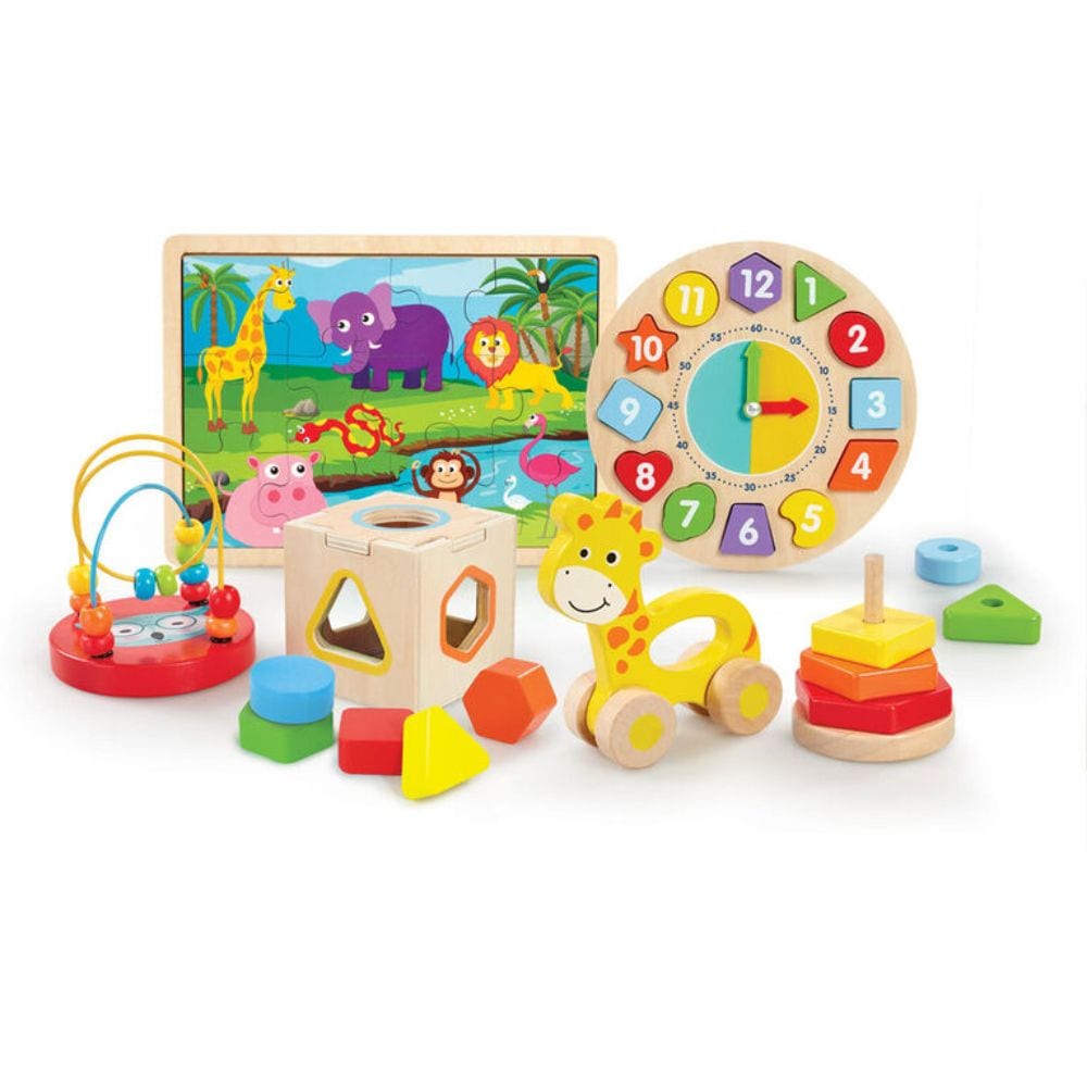6-in-1 Wooden Game/Toy Gift Set for Ages 3+