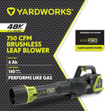 48V Lithium Ion Max Brushless AeroForce 2.0 750 CFM Leaf Blower Kit with (1) 4.0Ah Battery & (1) 2.0A Charger