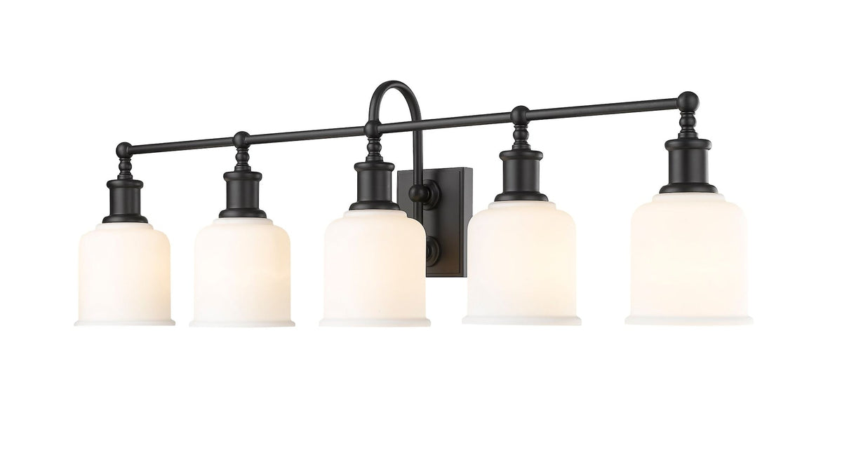 Bryant 5-Light Vanity Light, Black with Opal Shade